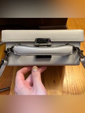 Mark Cross Grace Small Bag Pale Grey Gunmetal Hardware Crossbody Top Handle